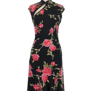 Vintage Oriental inspired style floral dress, size medium